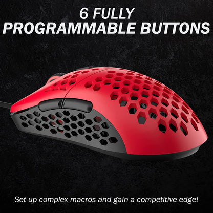 Mira M Ultra Lightweight Honeycomb Shell Wired RGB Gaming Mouse - up to 12 000 Cpi | 6 Buttons - 63G Only (Mira-M, Monza Red)