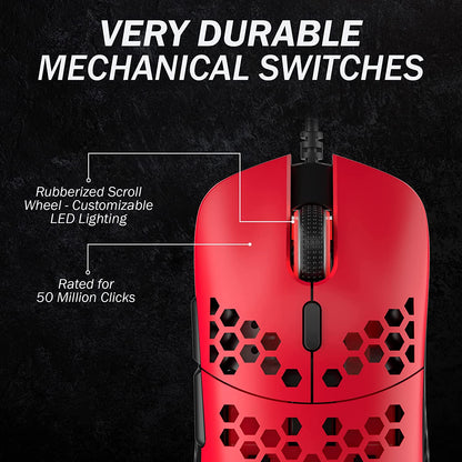 Mira M Ultra Lightweight Honeycomb Shell Wired RGB Gaming Mouse - up to 12 000 Cpi | 6 Buttons - 63G Only (Mira-M, Monza Red)