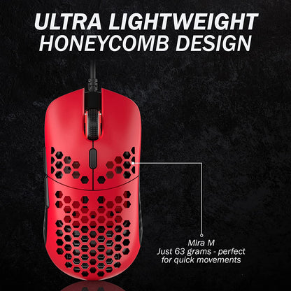 Mira M Ultra Lightweight Honeycomb Shell Wired RGB Gaming Mouse - up to 12 000 Cpi | 6 Buttons - 63G Only (Mira-M, Monza Red)