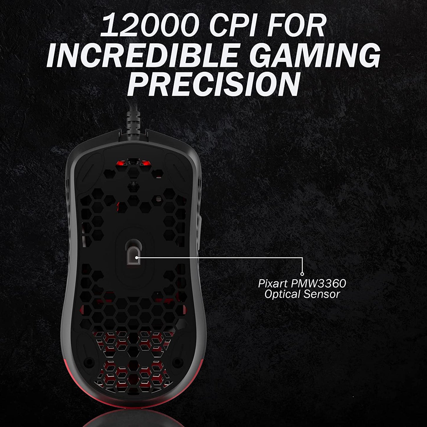 Mira M Ultra Lightweight Honeycomb Shell Wired RGB Gaming Mouse - up to 12 000 Cpi | 6 Buttons - 63G Only (Mira-M, Monza Red)