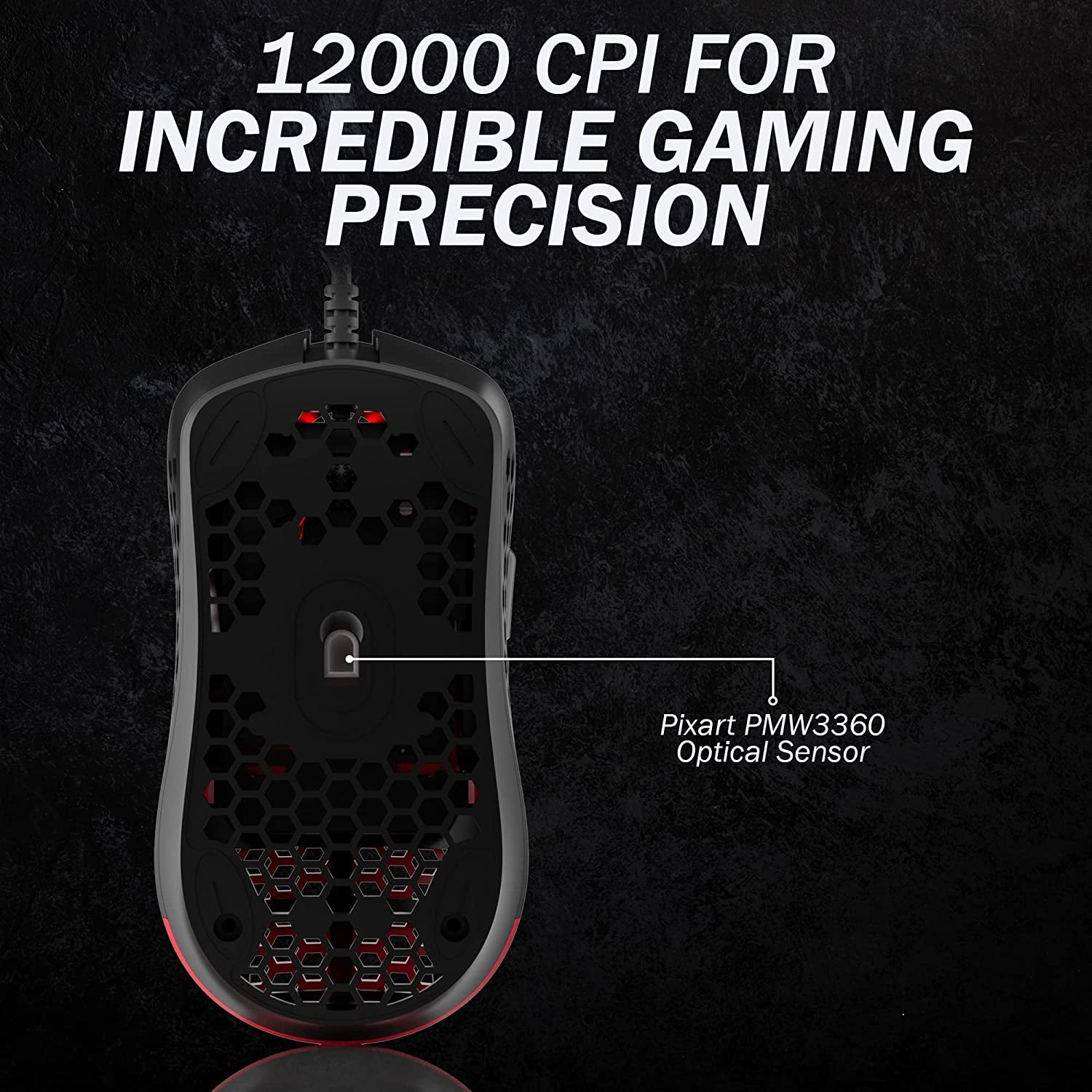 Mira M Ultra Lightweight Honeycomb Shell Wired RGB Gaming Mouse - up to 12 000 Cpi | 6 Buttons - 63G Only (Mira-M, Monza Red)