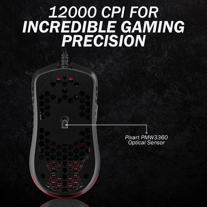 Mira M Ultra Lightweight Honeycomb Shell Wired RGB Gaming Mouse - up to 12 000 Cpi | 6 Buttons - 63G Only (Mira-M, Monza Red)